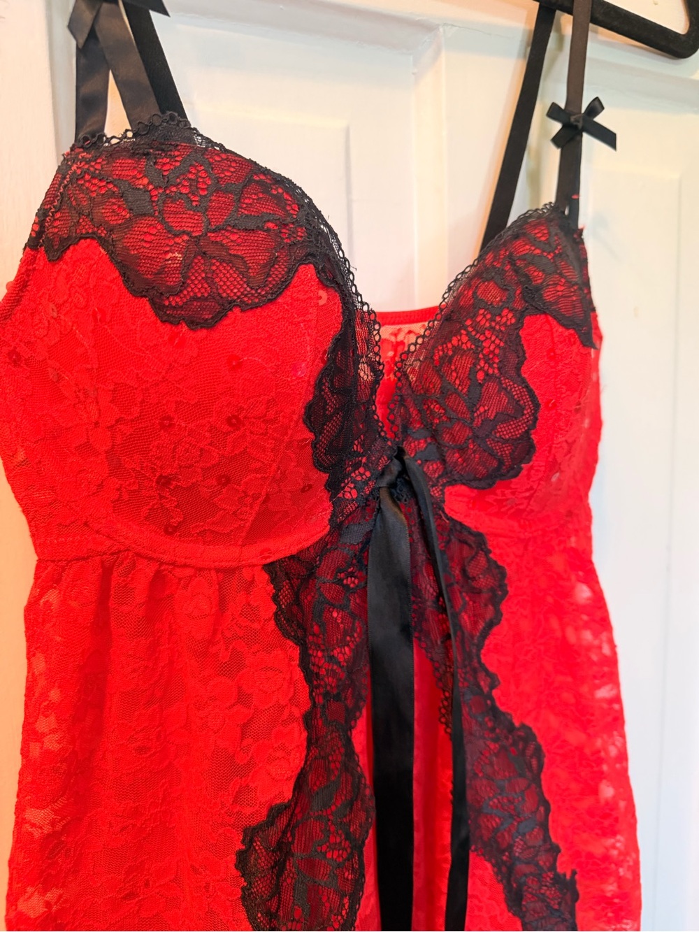 La SENZA Red and Black Lace Babydoll Chemise with Ribbon M - Picture 16 of 16